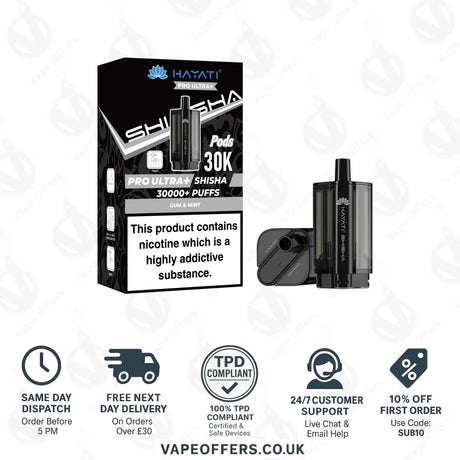 Hayati Pro Ultra Plus Shisha 30K Gum & Mint Prefilled Pod