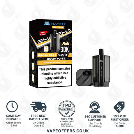 Hayati Pro Ultra Plus Shisha 30K Lemon & Lime Lemon Mint Prefilled Pod