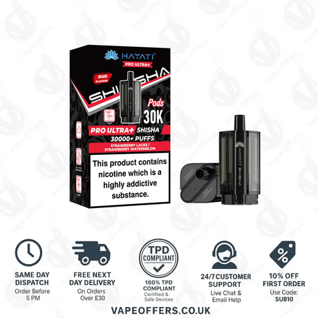 Hayati Pro Ultra Plus Shisha 30K Strawberry Laces Strawberry Watermelon Prefilled Pod