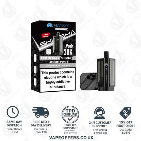 Hayati Pro Ultra Plus Shisha 30K Watermelon Ice Peach Ice Prefilled Pod