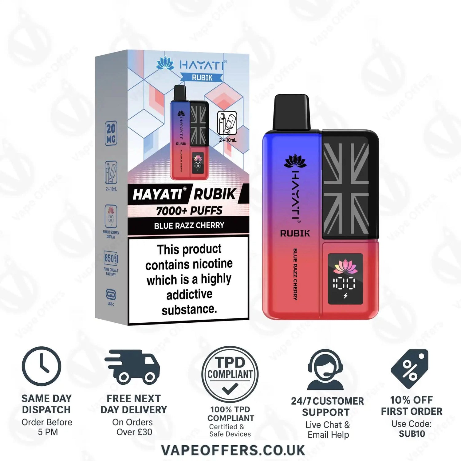 Hayati Rubik 7K Puffs Vape Pod Kit Blue Razz Cherry 