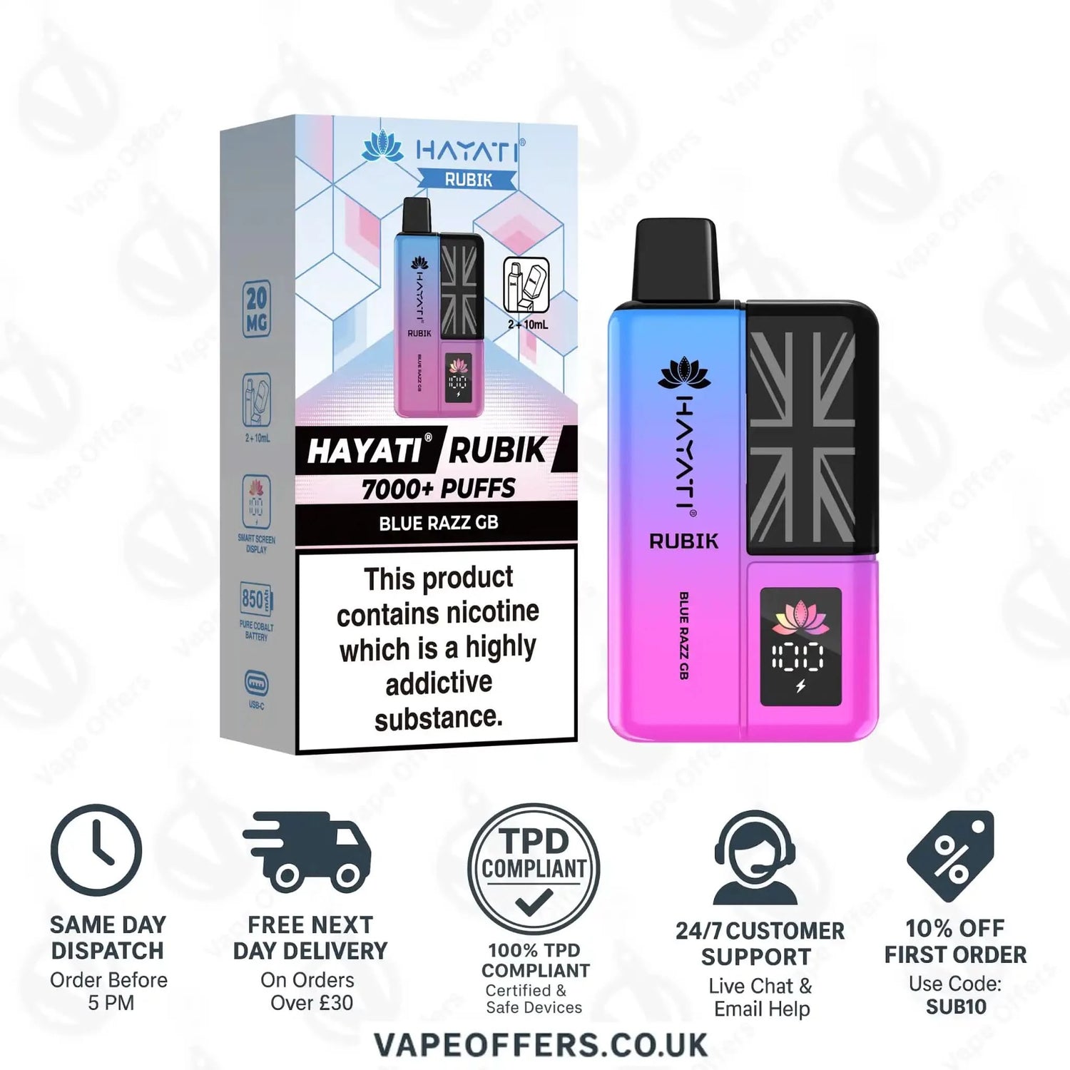 Hayati Rubik 7K Puffs Vape Pod Kit Blue Razz GB 