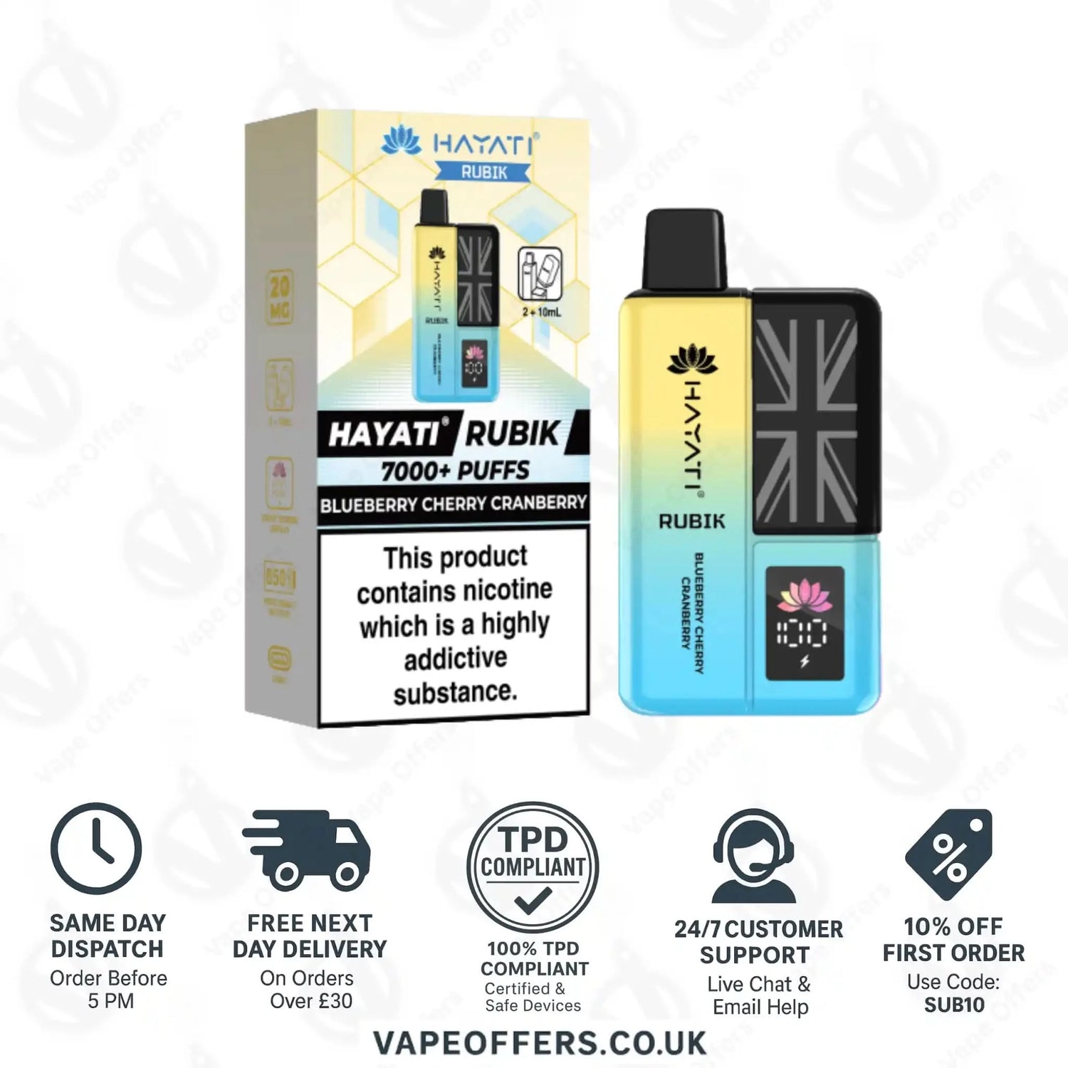 Hayati Rubik 7K Puffs Vape Pod Kit Blueberry Cherry Cranberry 