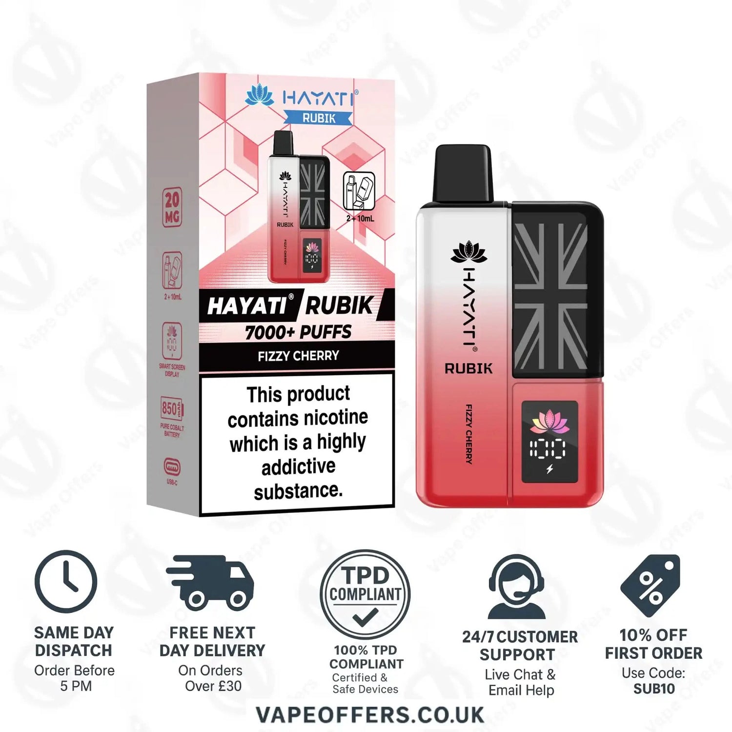 Hayati Rubik 7K Puffs Vape Pod Kit Fizzy Cherry  