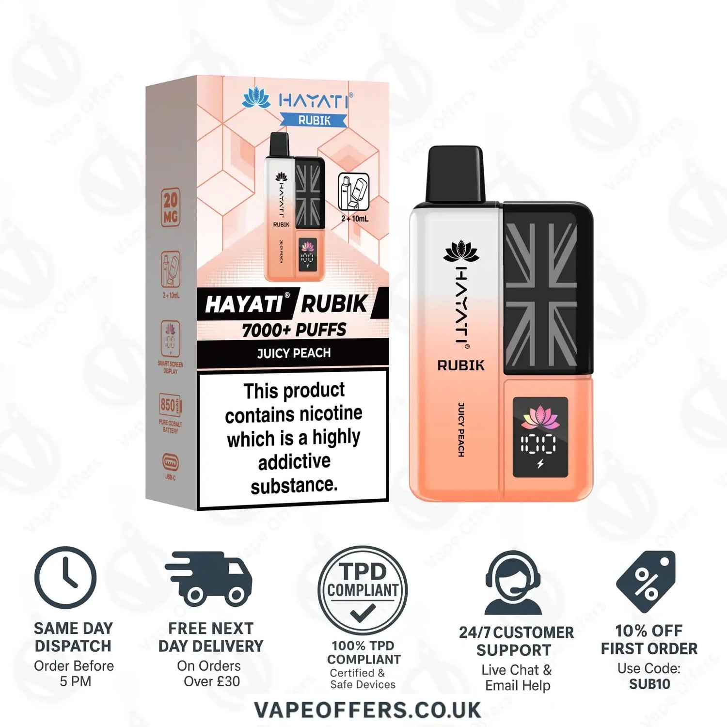 Hayati Rubik 7K Puffs Vape Pod Kit Juicy Peach 