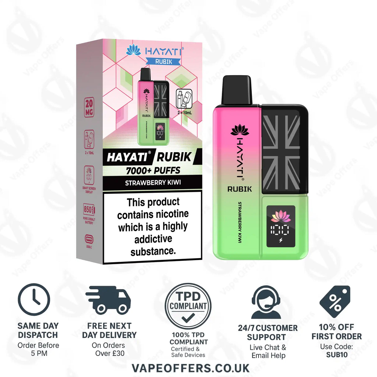 Hayati Rubik 7K Puffs Vape Pod Kit Strawberry Kiwi