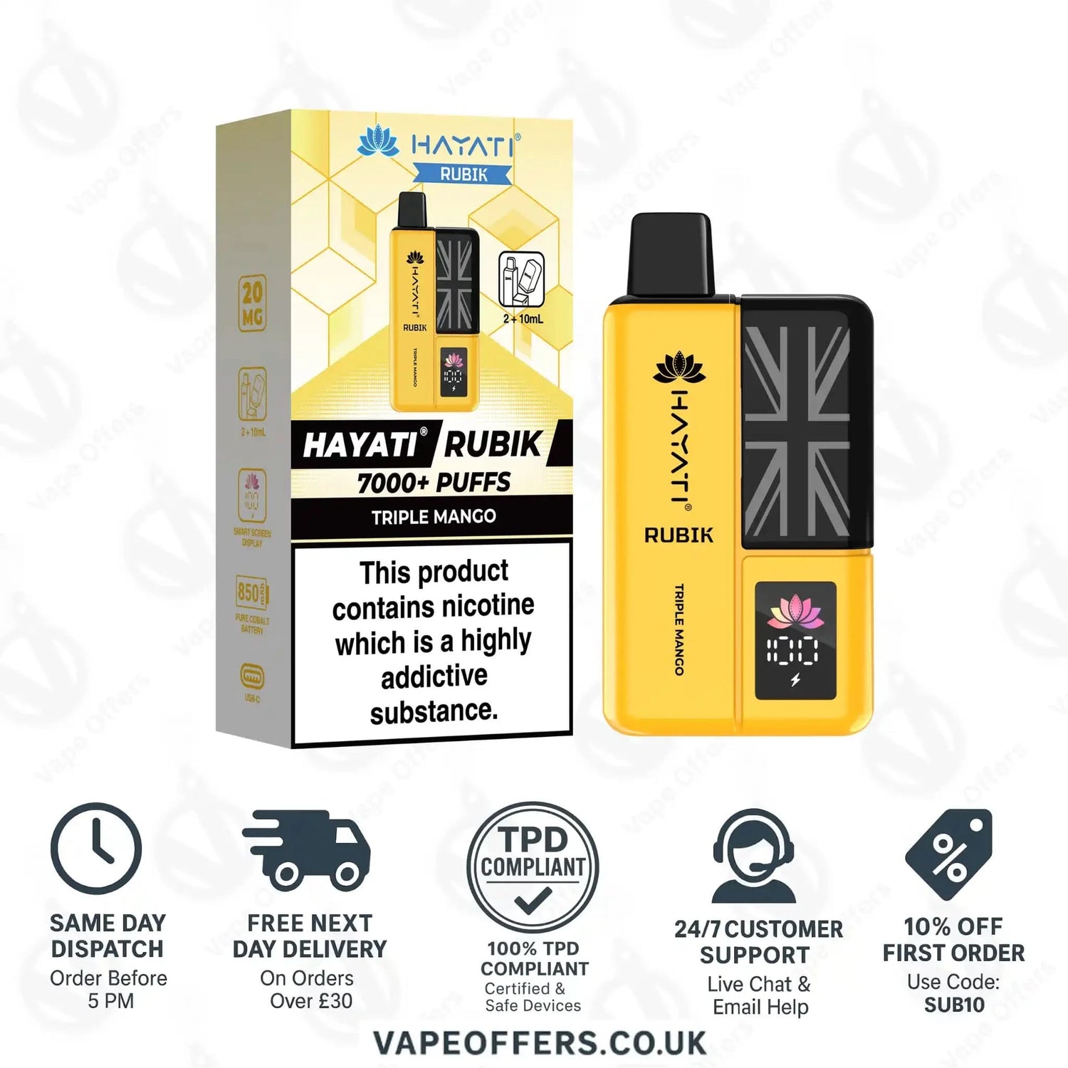 Hayati Rubik 7K Puffs Vape Pod Kit Triple Mango 
