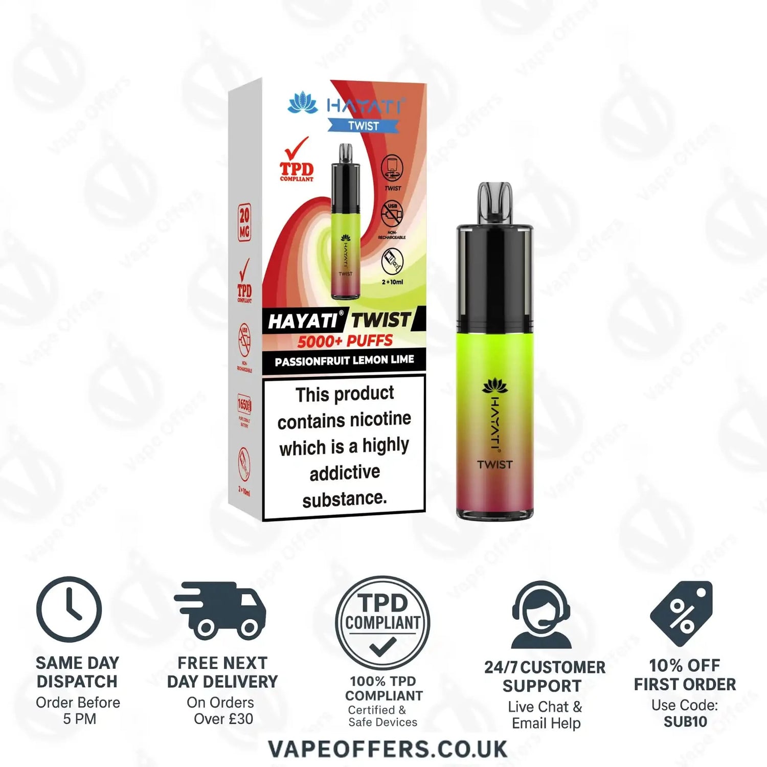 Hayati Twist 5K Vape Pod Kit Passionfruit Lemon Lime 
