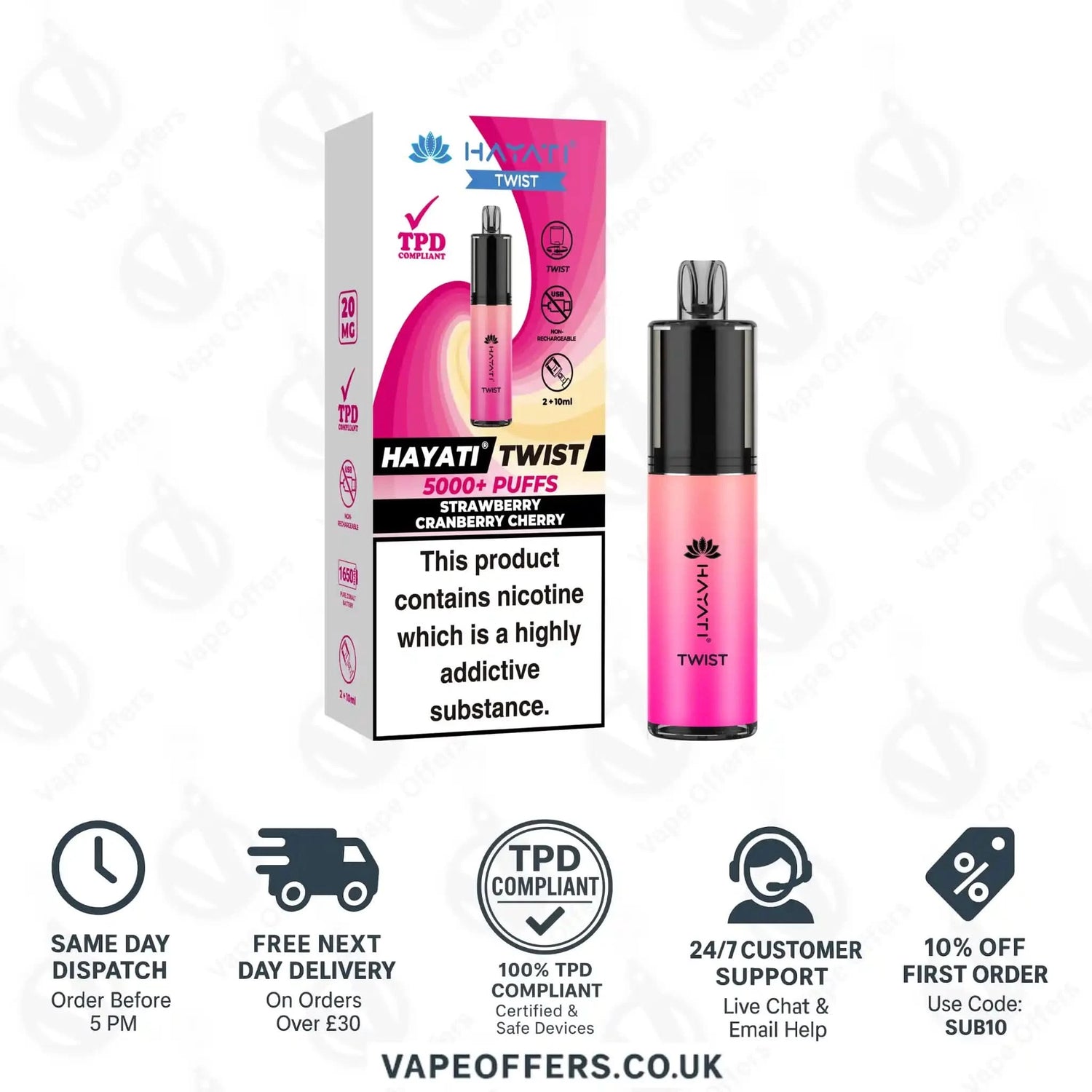 Hayati Twist 5K Vape Pod Kit Strawberry Cranberry Cherry 