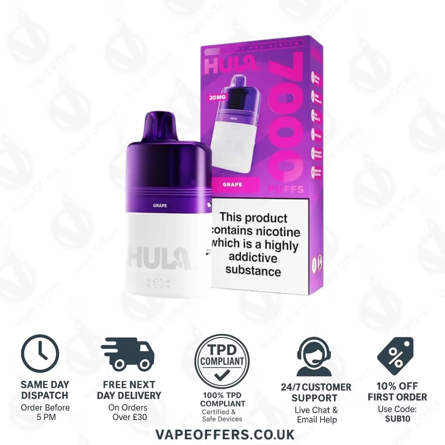 Hula 7000 Big Puff Prefilled Pod Kit Grape 