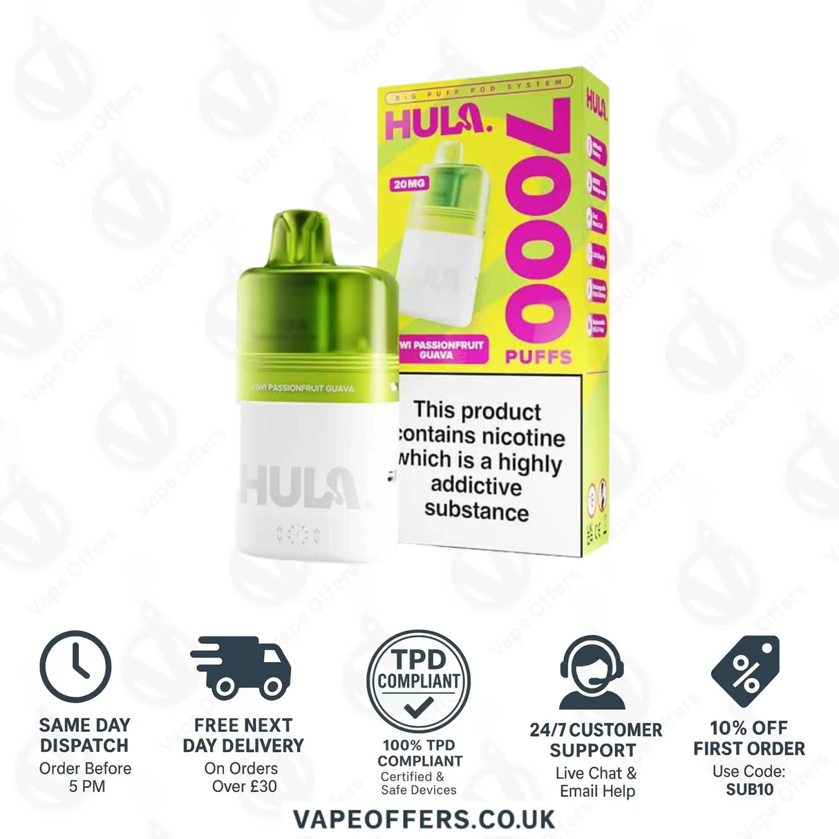 Hula 7000 Big Puff Prefilled Pod Kit Kiwi Passion Fruit Guava