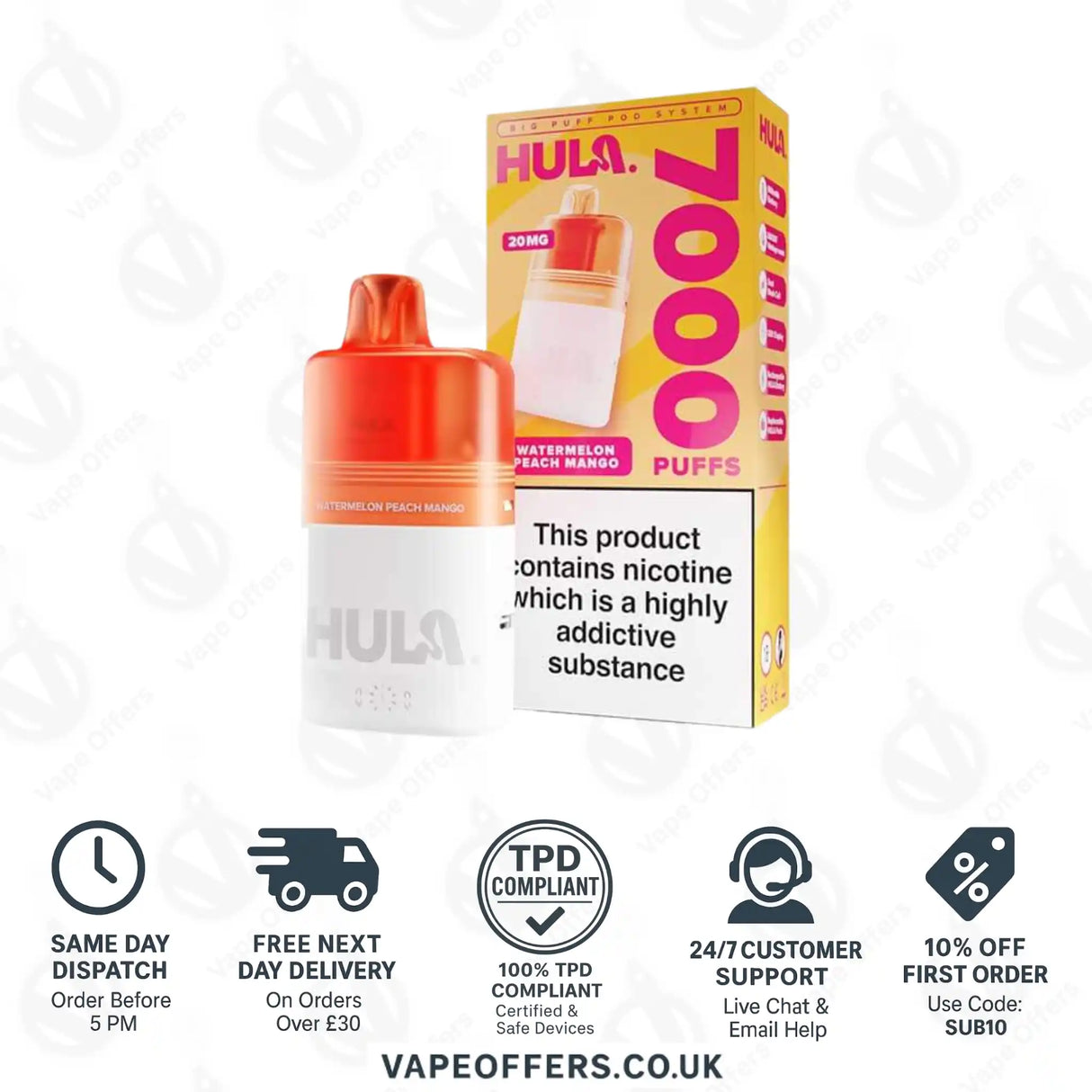 Hula 7000 Big Puff Prefilled Pod Kit Watermelon Peach Mango