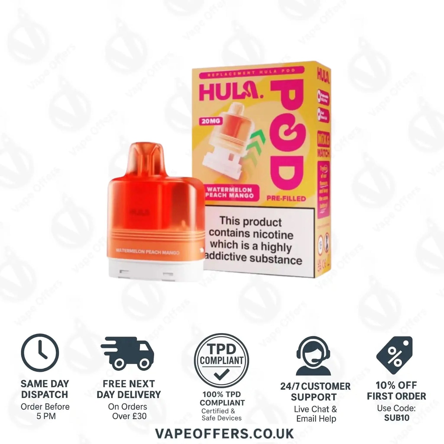 Hula 7000 Big Puff Prefilled Pod Watermelon Peach Mango 