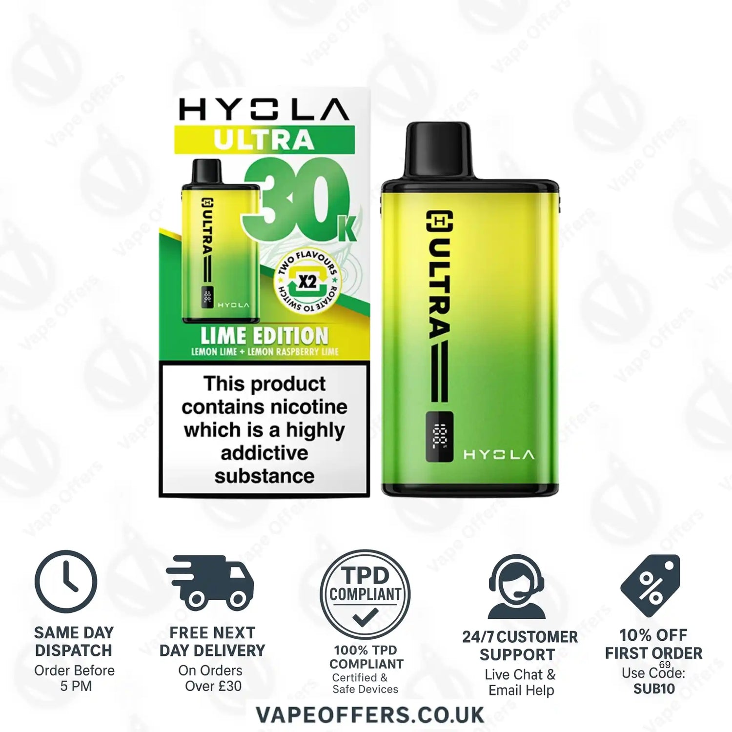 Hyola Ultra 30K Puffs Prefilled Pod Vape Kit Lime Edition 