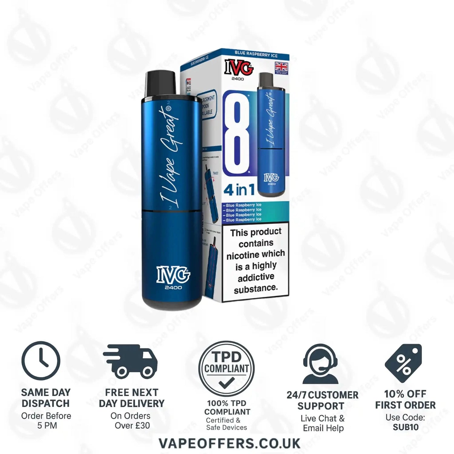 IVG 2400 4 in 1 Prefilled Pod Kit Blue Raspberry Ice 