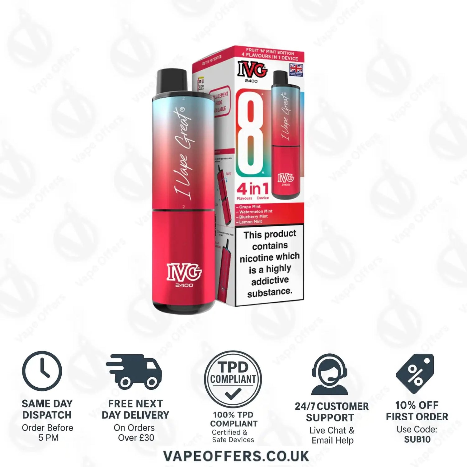 IVG 2400 4 in 1 Prefilled Pod Kit Fruit N Mint Edition 