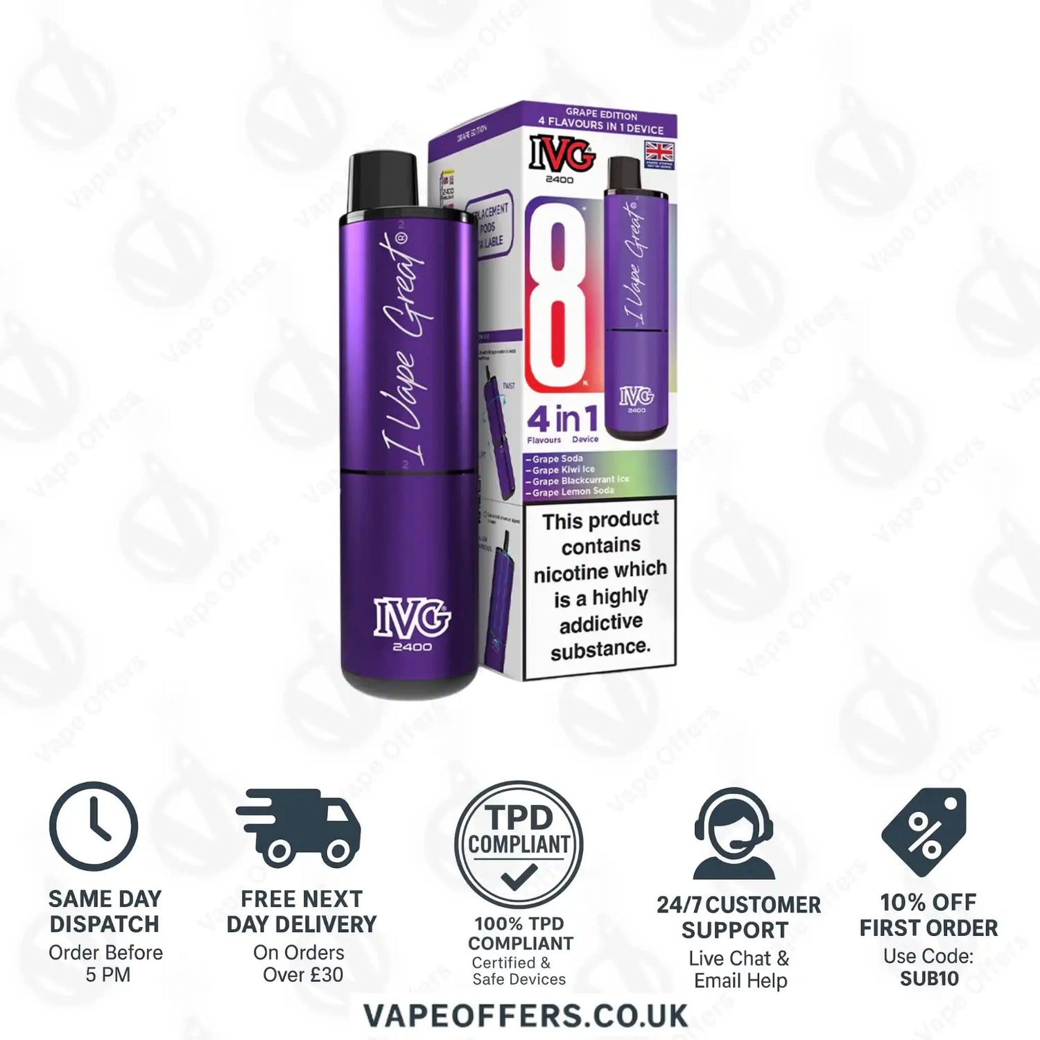 IVG 2400 4 in 1 Prefilled Pod Kit Grape Edition 