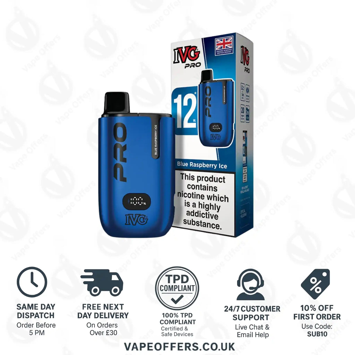 IVG Pro 12 Prefilled Pod Vape Kit Blue Raspberry Ice