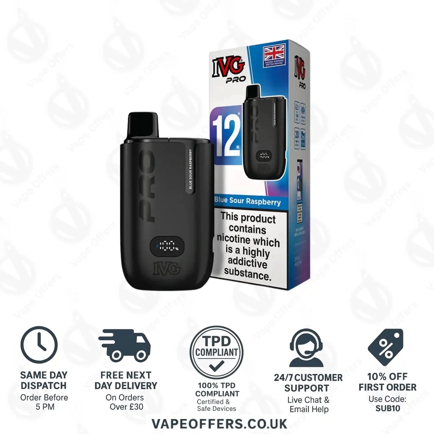 IVG Pro 12 Prefilled Pod Vape Kit Blue Sour Raspberry Ice 