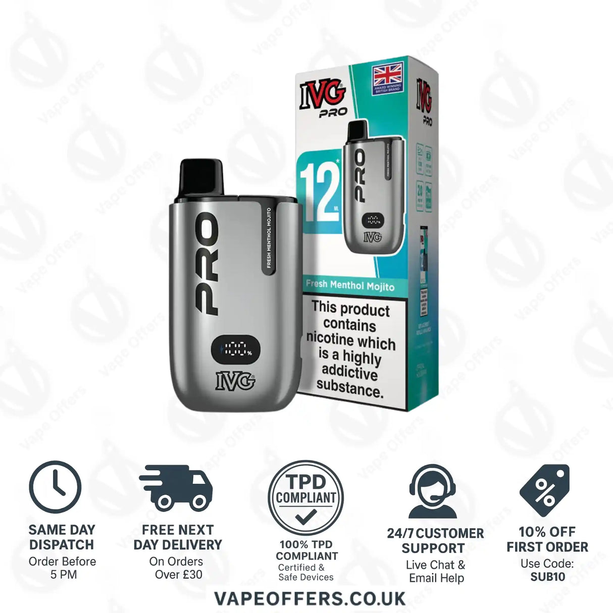 IVG Pro 12 Prefilled Pod Vape Kit Fresh Menthol Mojito