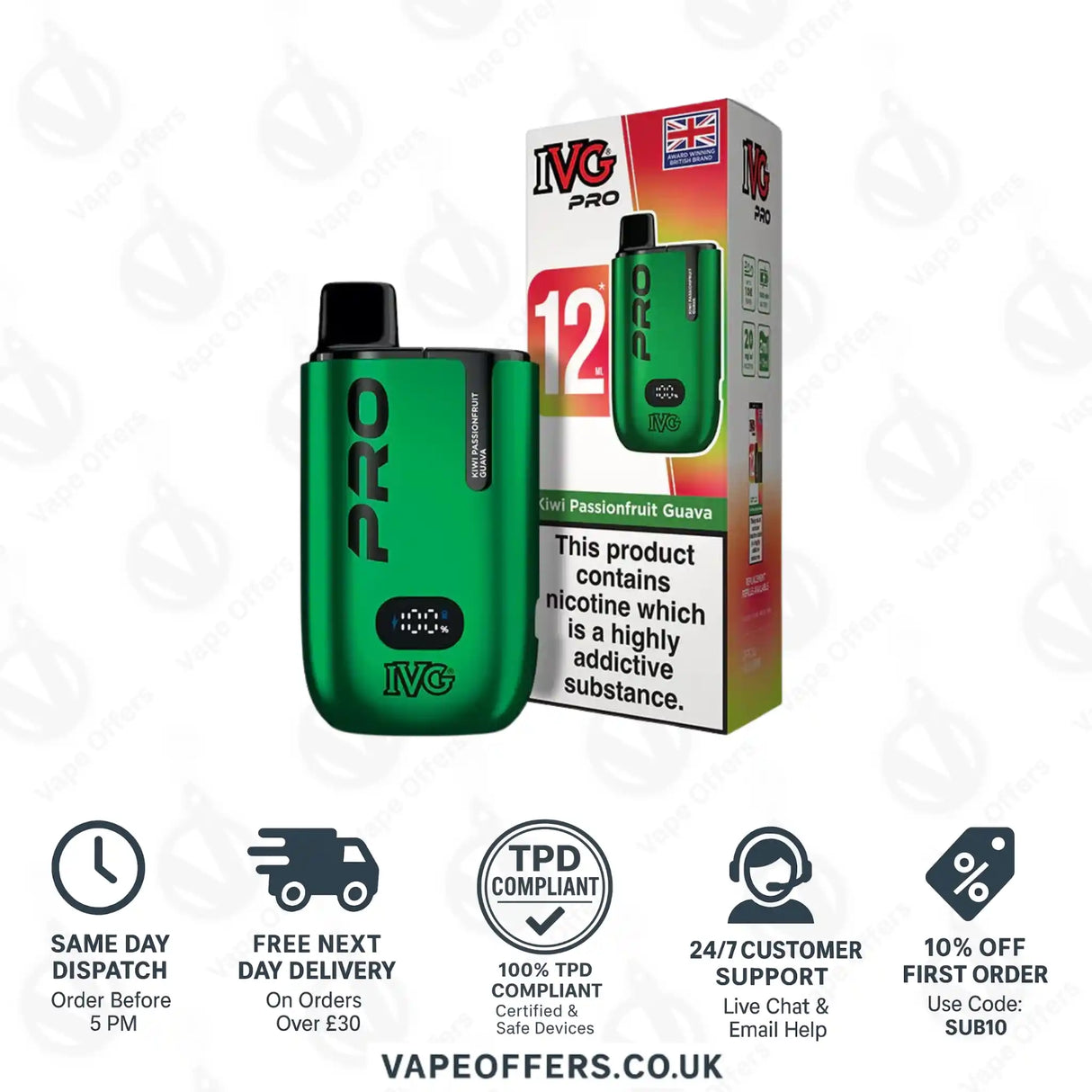 IVG Pro 12 Prefilled Pod Vape Kit Kiwi Passionfruit Guava