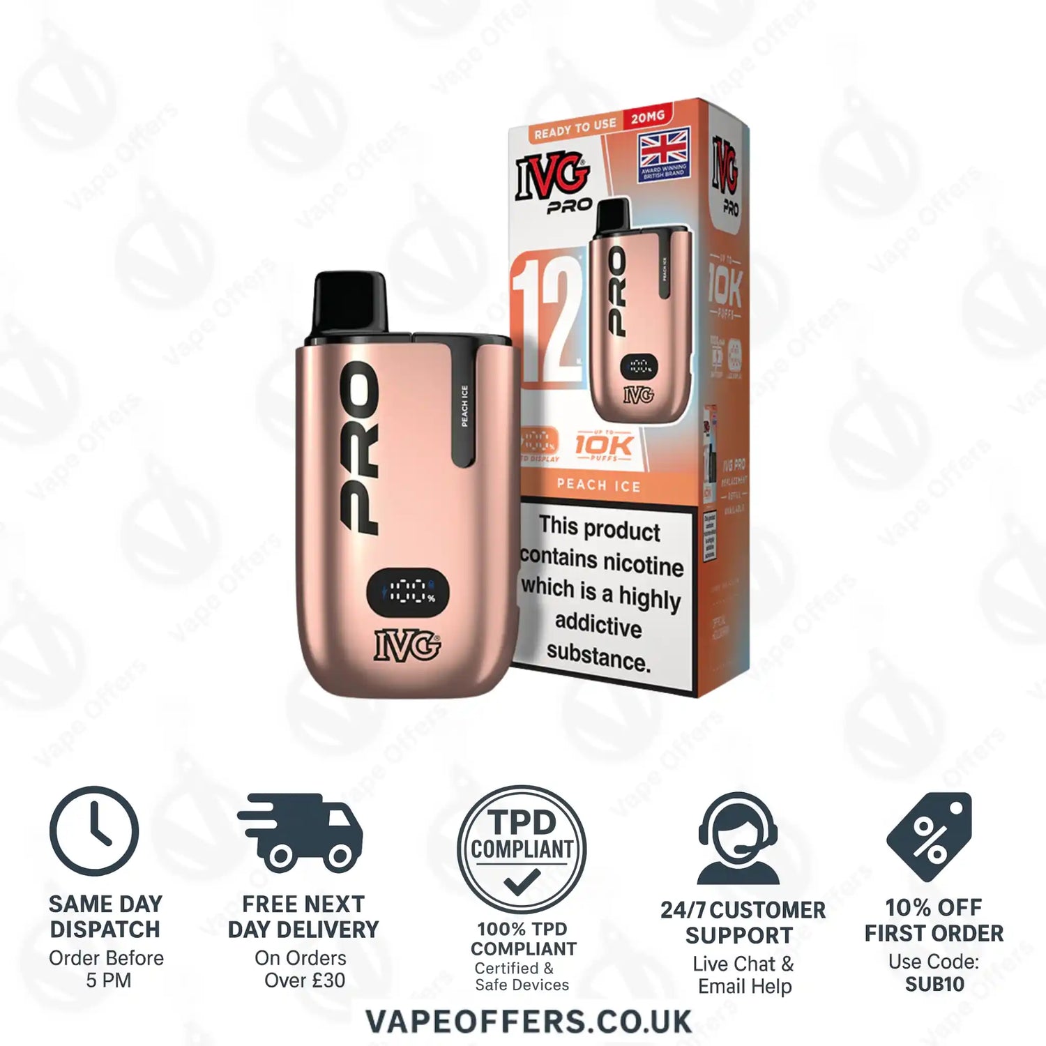 IVG Pro 12 Prefilled Pod Vape Kit Peach Ice 
