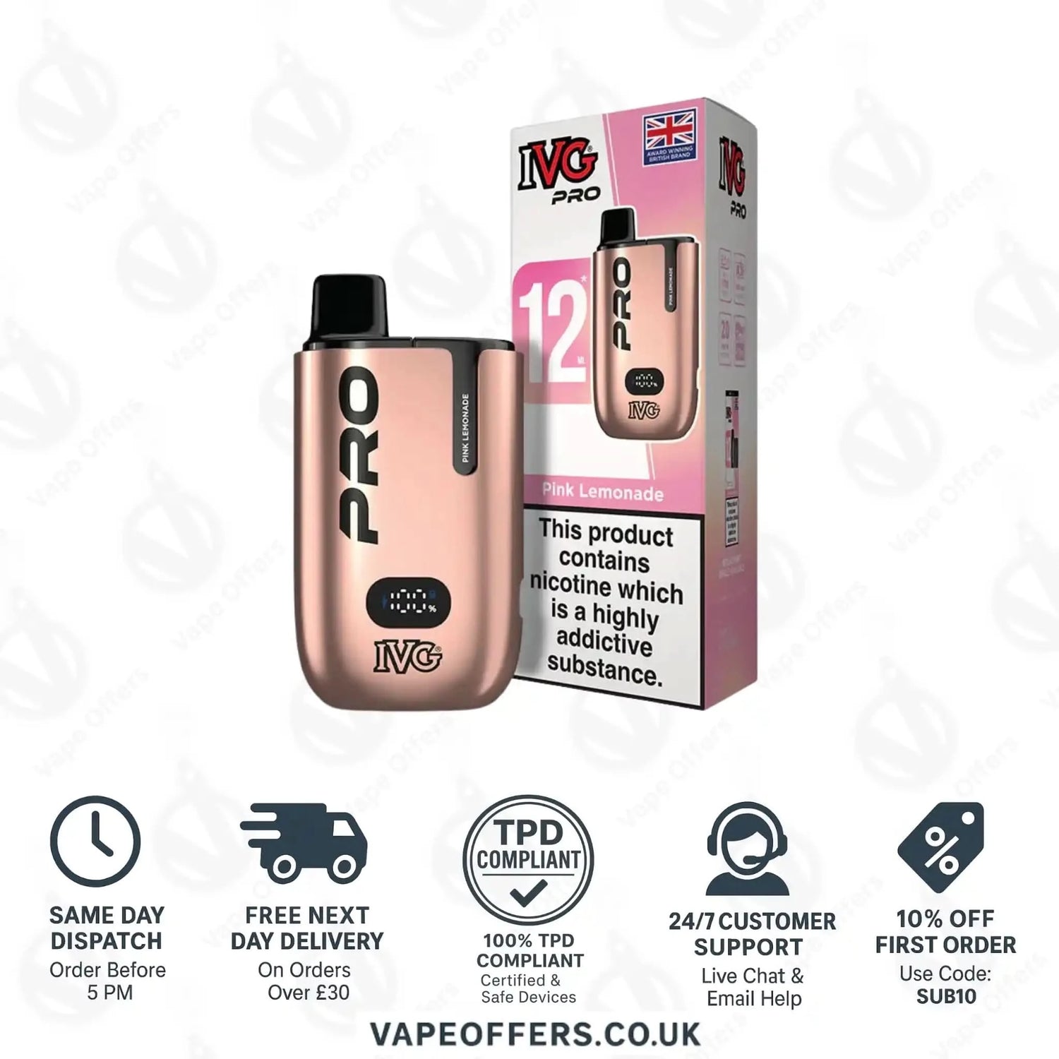 IVG Pro 12 Prefilled Pod Vape Kit Pink Lemonade 