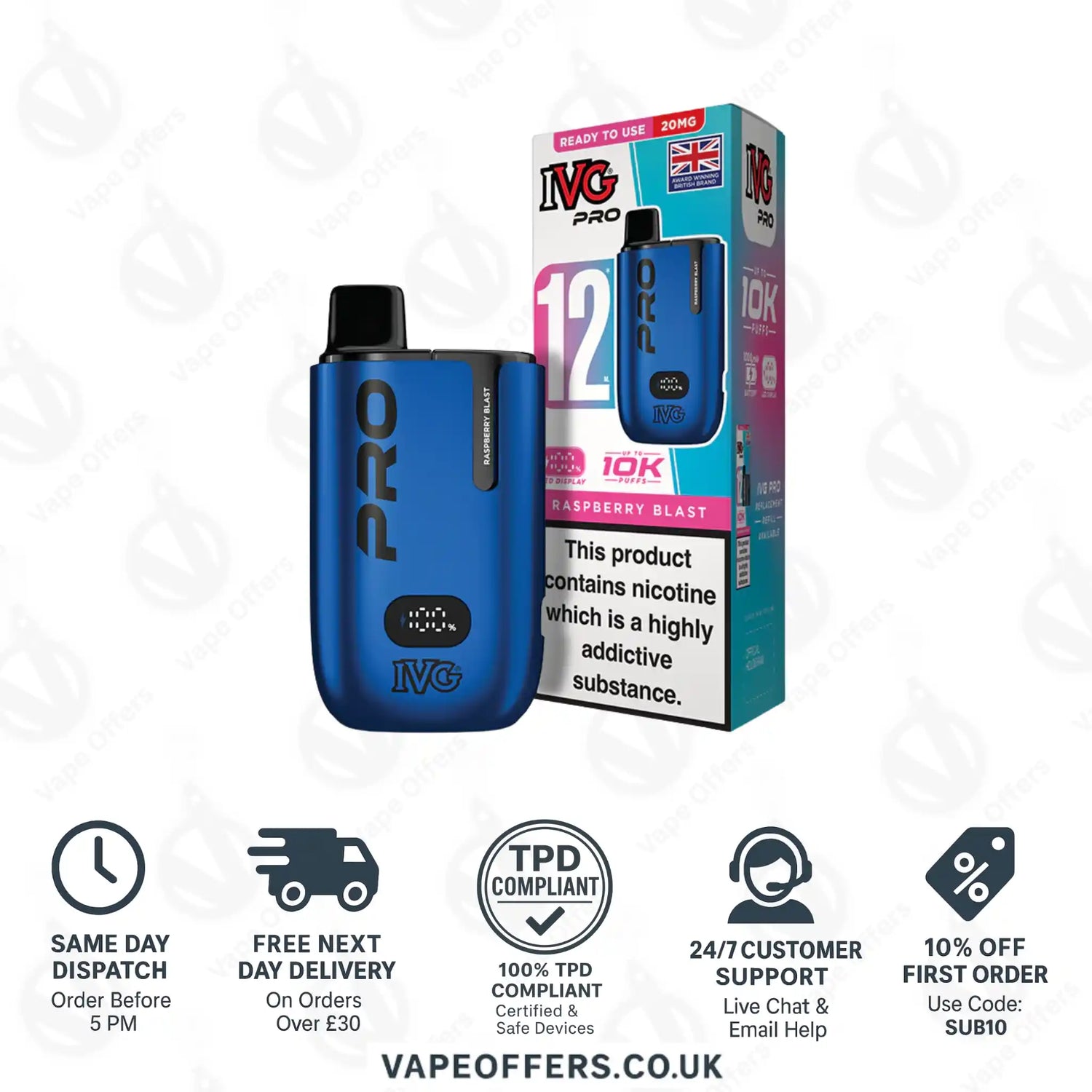 IVG Pro 12 Prefilled Pod Vape Kit Raspberry Blast 