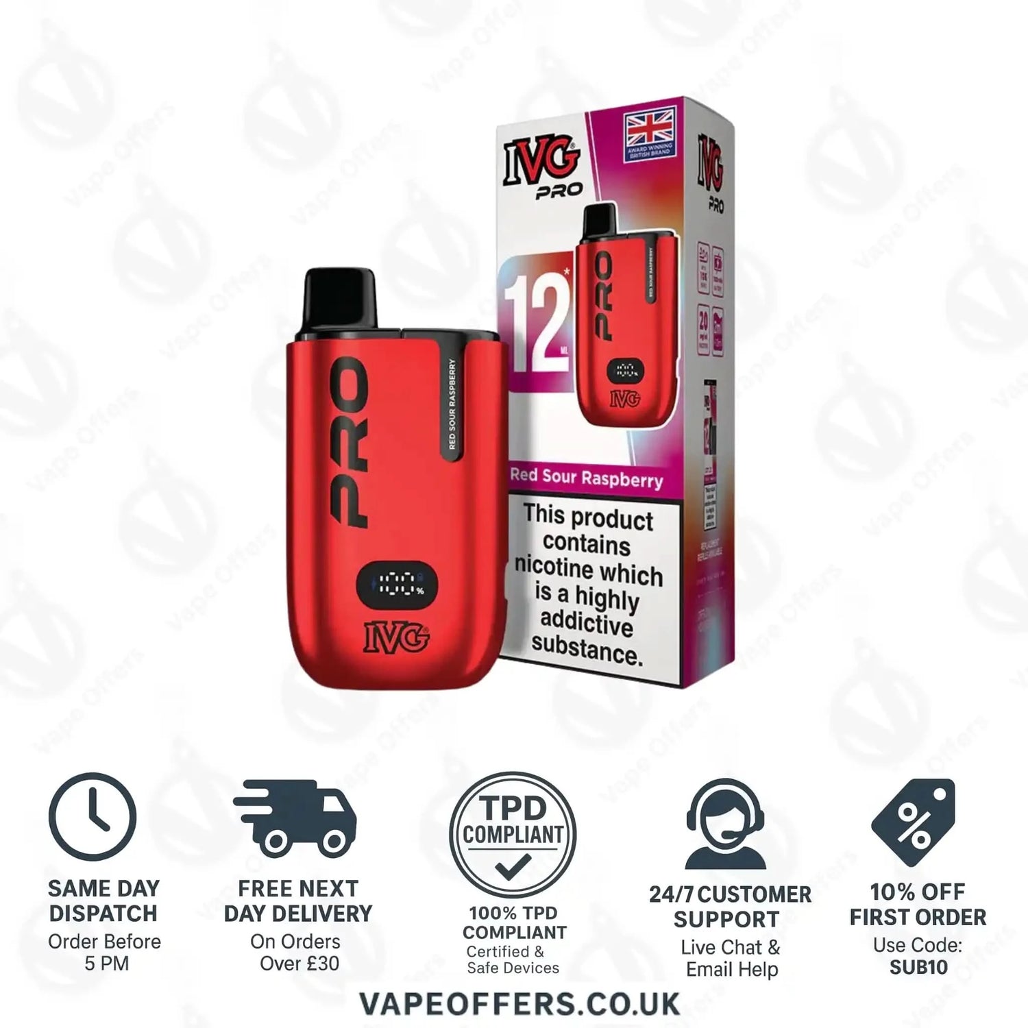 IVG Pro 12 Prefilled Pod Vape Kit Red Sour Raspberry 
