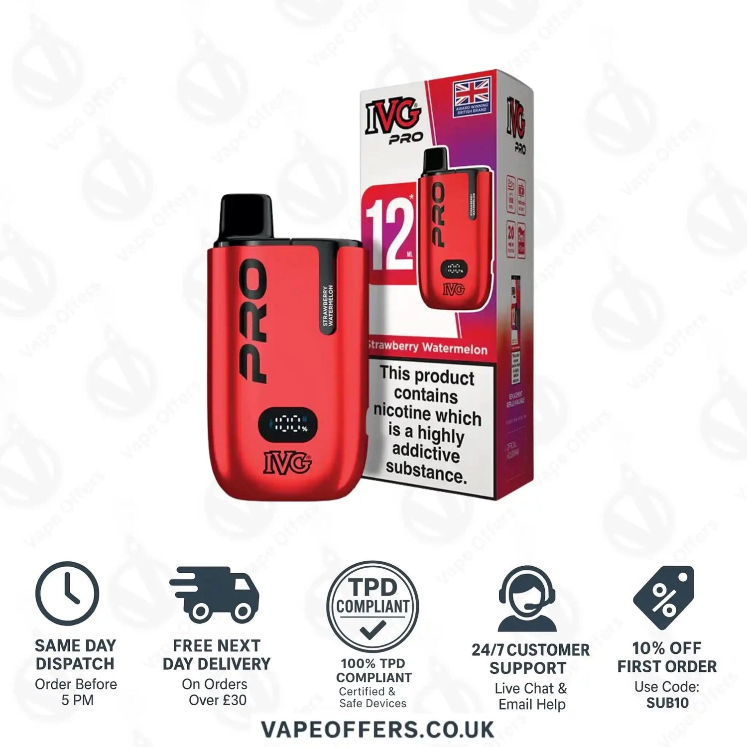 IVG Pro 12 Prefilled Pod Vape Kit Strawberry Watermelon 