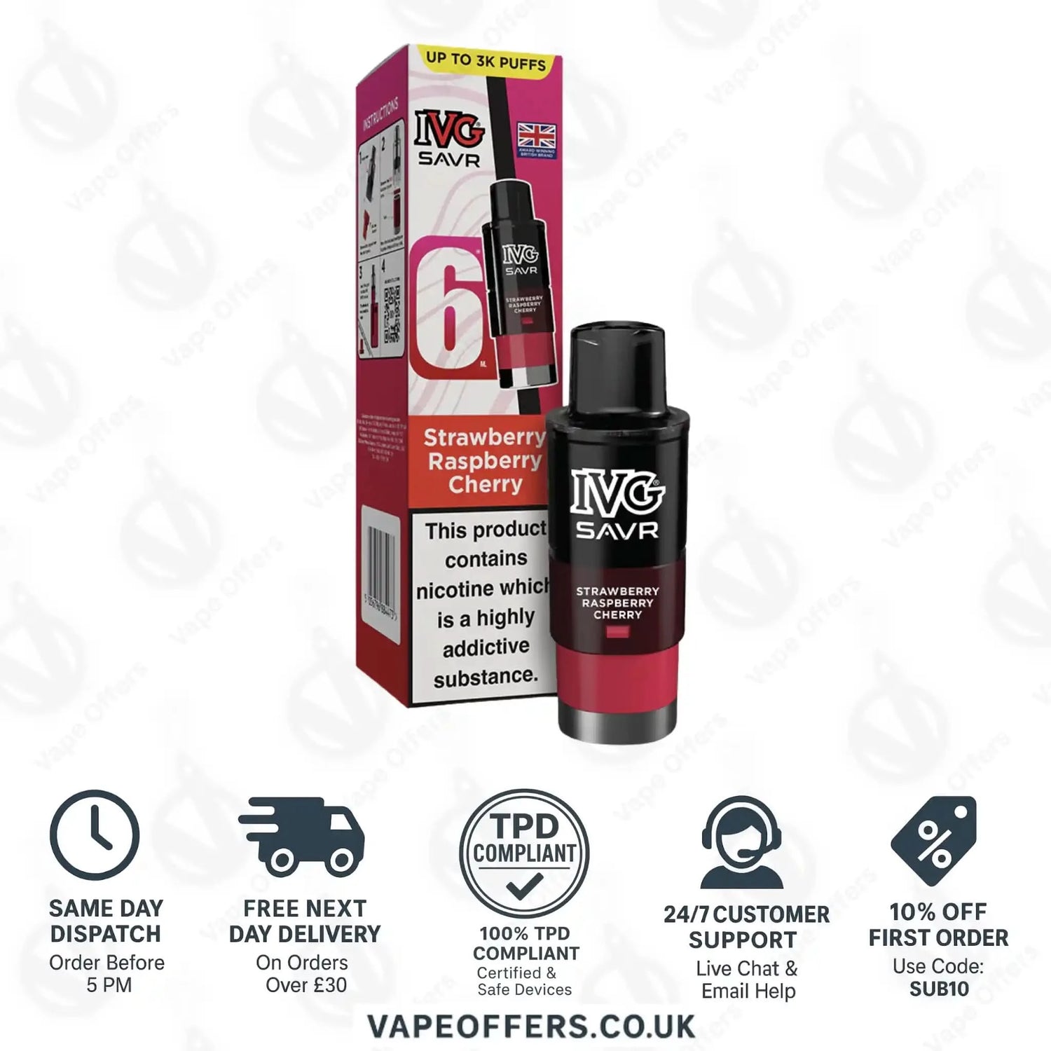 IVG Savr 3000 Prefilled PodStrawberry Raspberry Cherry   