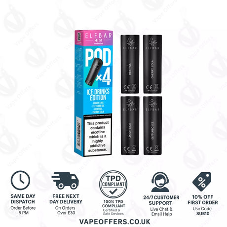 Ice Drinks Edition Elf Bar 4 in 1 3200 Puffs Prefilled Pods