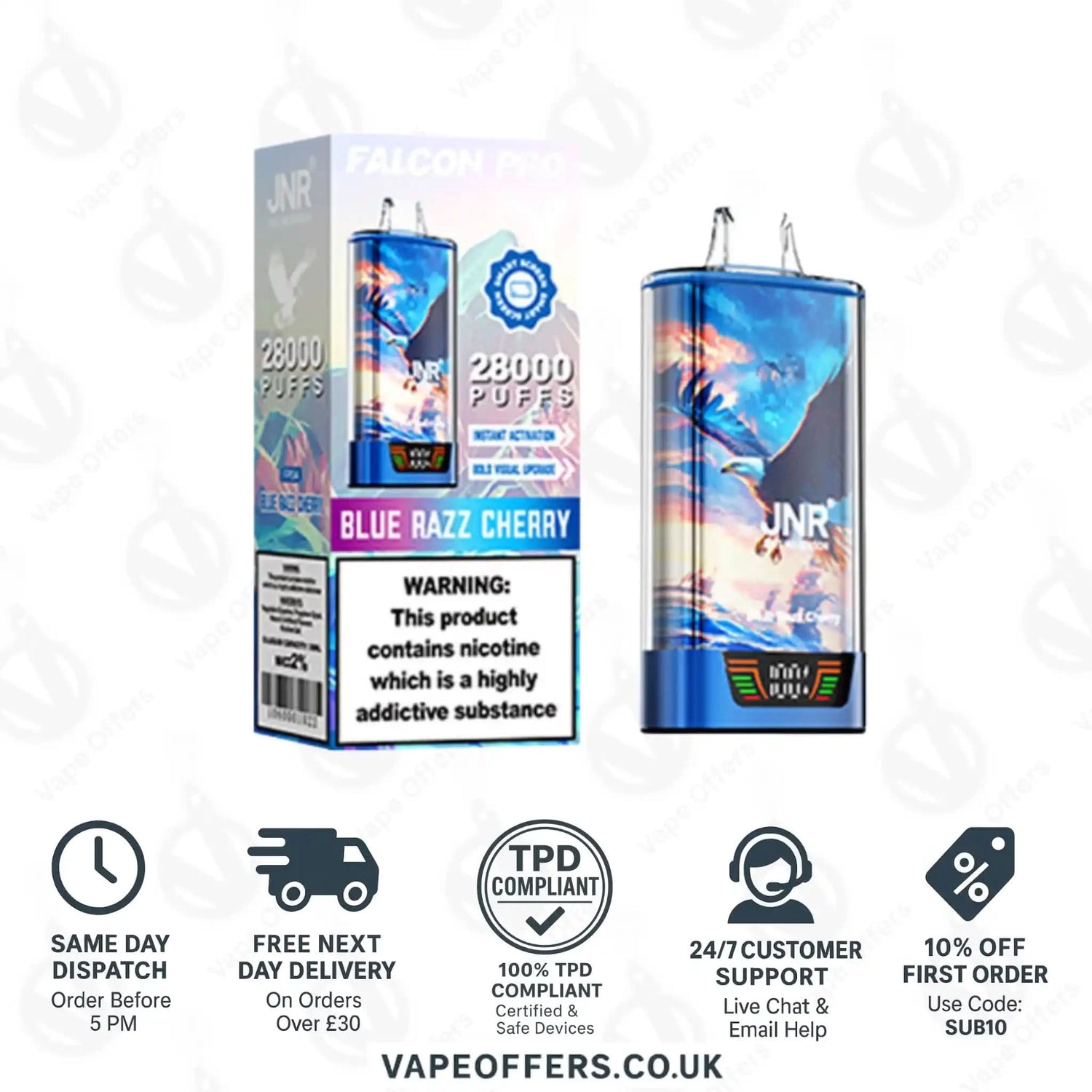 JNR Falcon Pro 28K Prefilled Vape Kit Blue Razz Cherry 