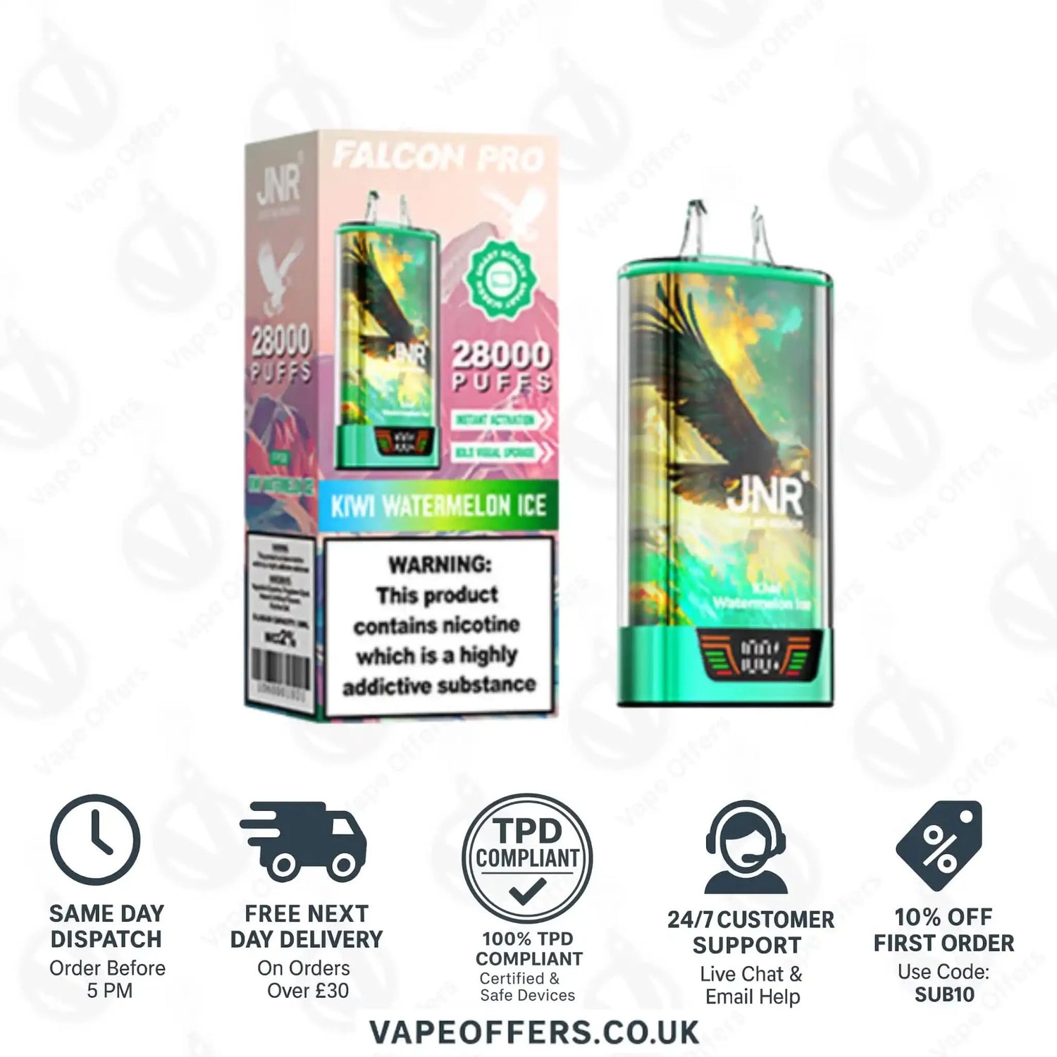 JNR Falcon Pro 28K Prefilled Vape Kit Kiwi Watermelon Ice 