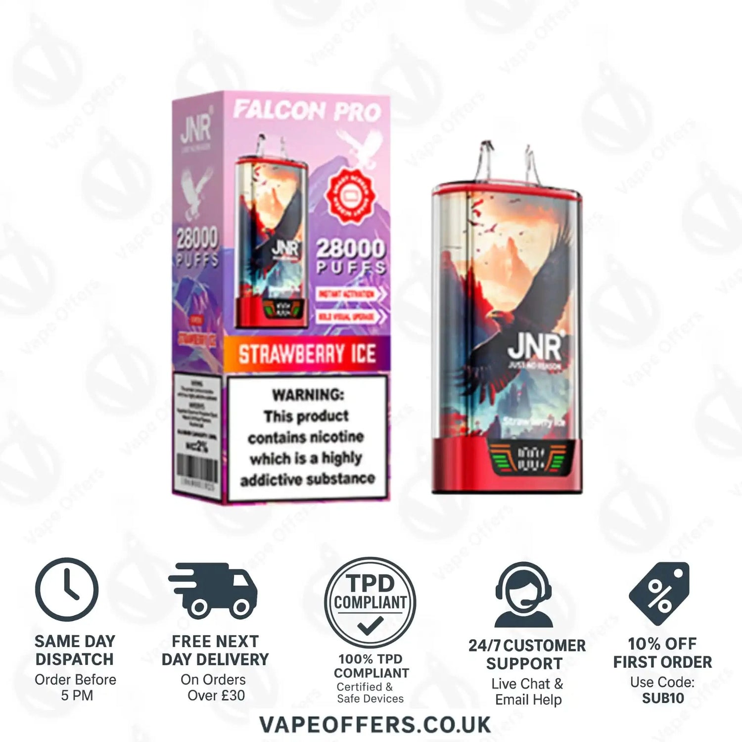 JNR Falcon Pro 28K Prefilled Vape Kit Strawberry Ice 