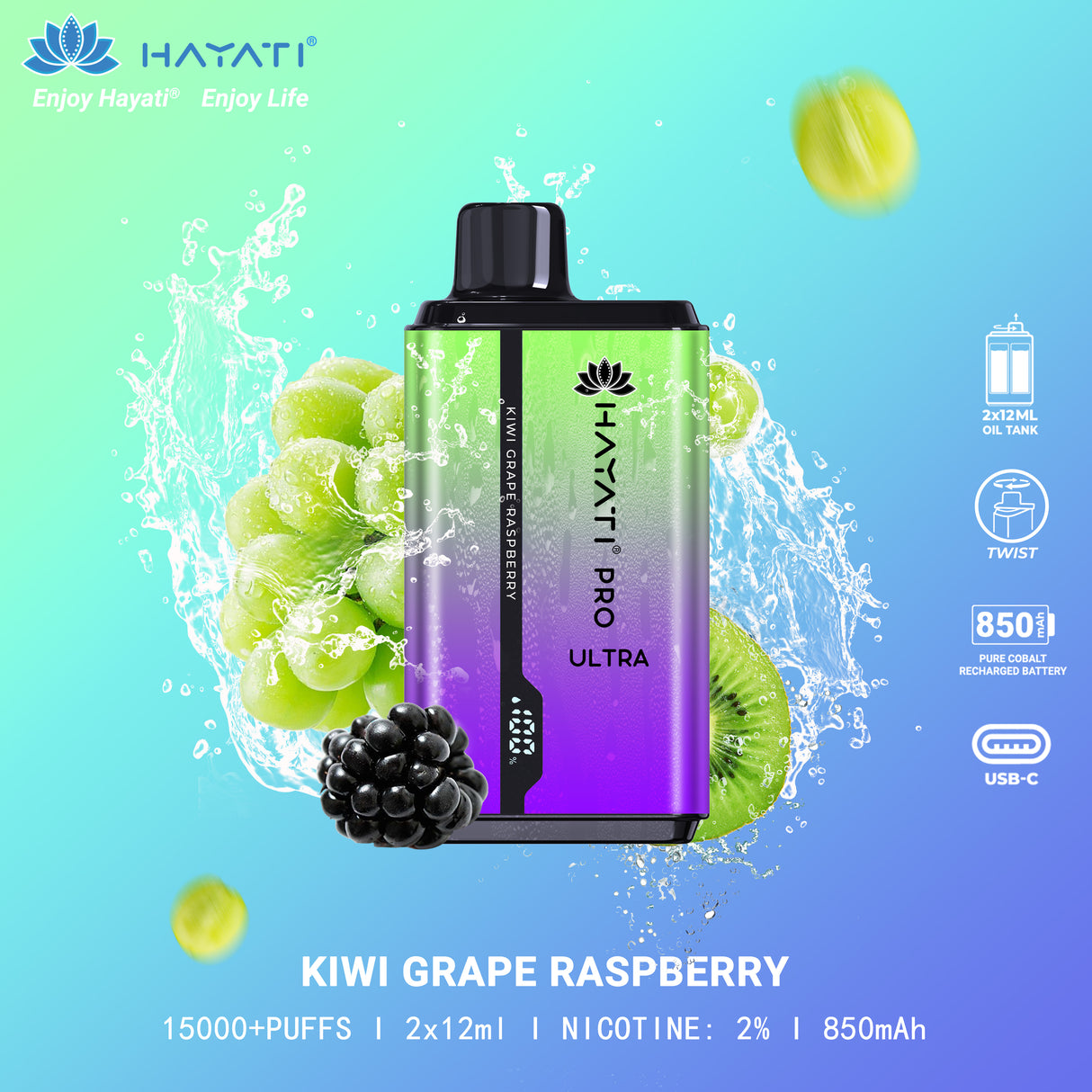 Kiwi Grape Raspberry - Hayati Pro Ultra 15000 Puffs Vape