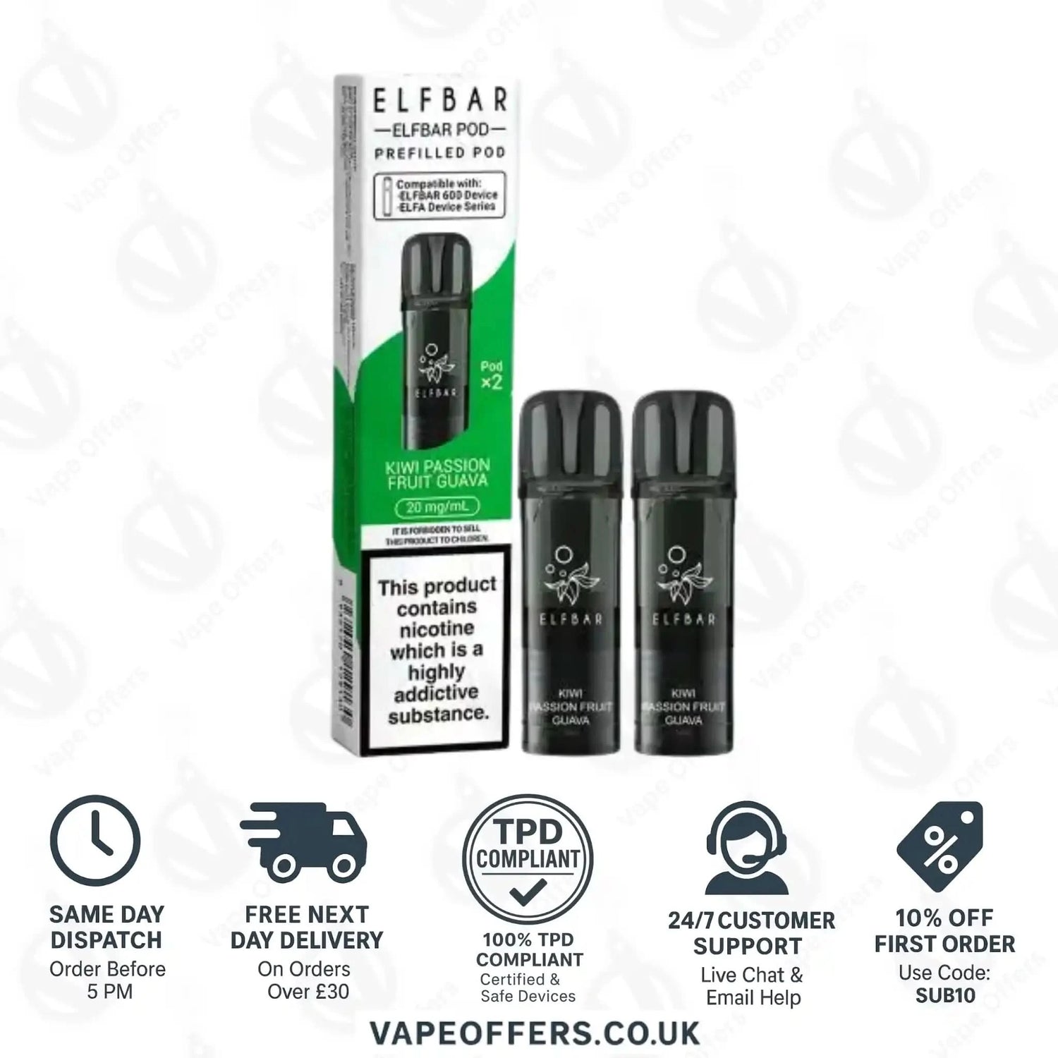 Kiwi Passion Fruit Guava Elf Bar 600 Prefilled Pod 