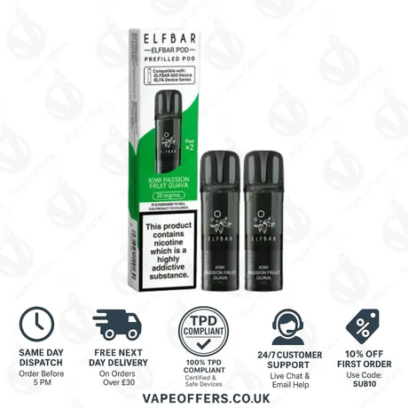 Kiwi Passion Fruit Guava Elf Bar 600 Prefilled Pod