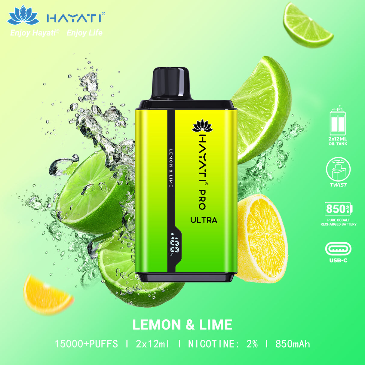 Lemon & Lime - Hayati Pro Ultra 15000 Puffs Vape