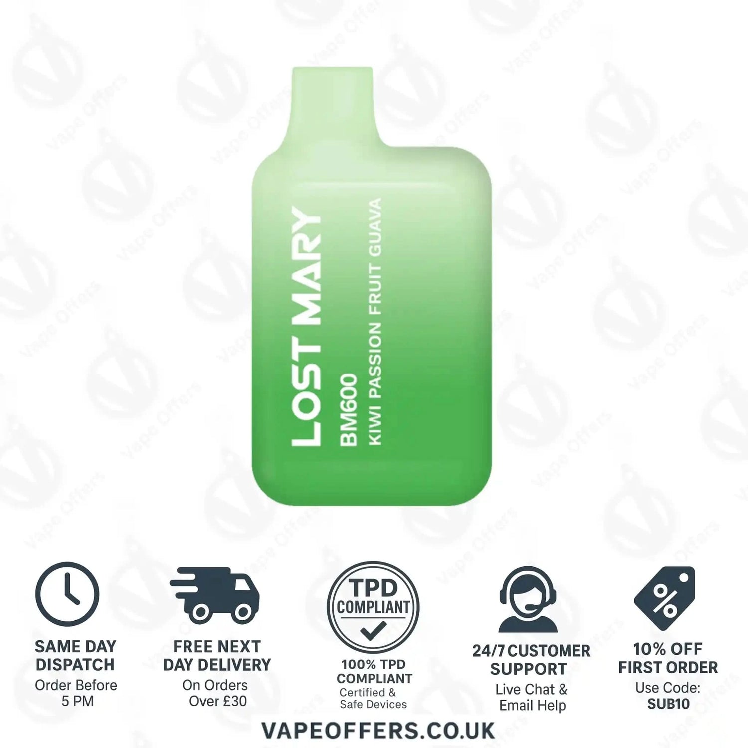 Lost Mary BM600 Prefilled Pod Vape Kit Kiwi Passion Fruit Guava 