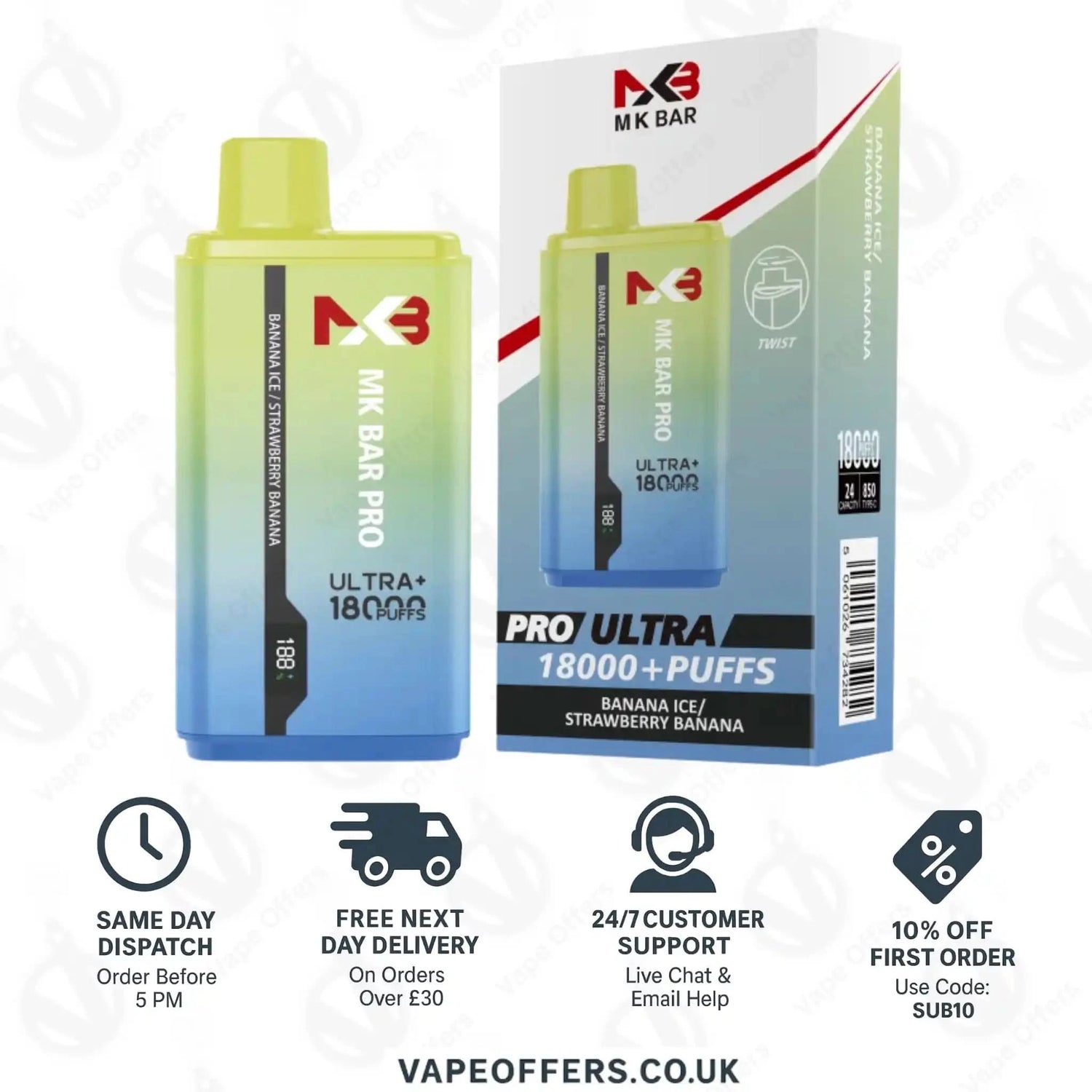 MK Bar Pro Ultra Plus 18000 Vape - Banana Ice Strawberry Banana 