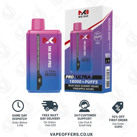 MK Bar Pro Ultra 18000 Blue Razz Gummy Bear Pineapple Sours