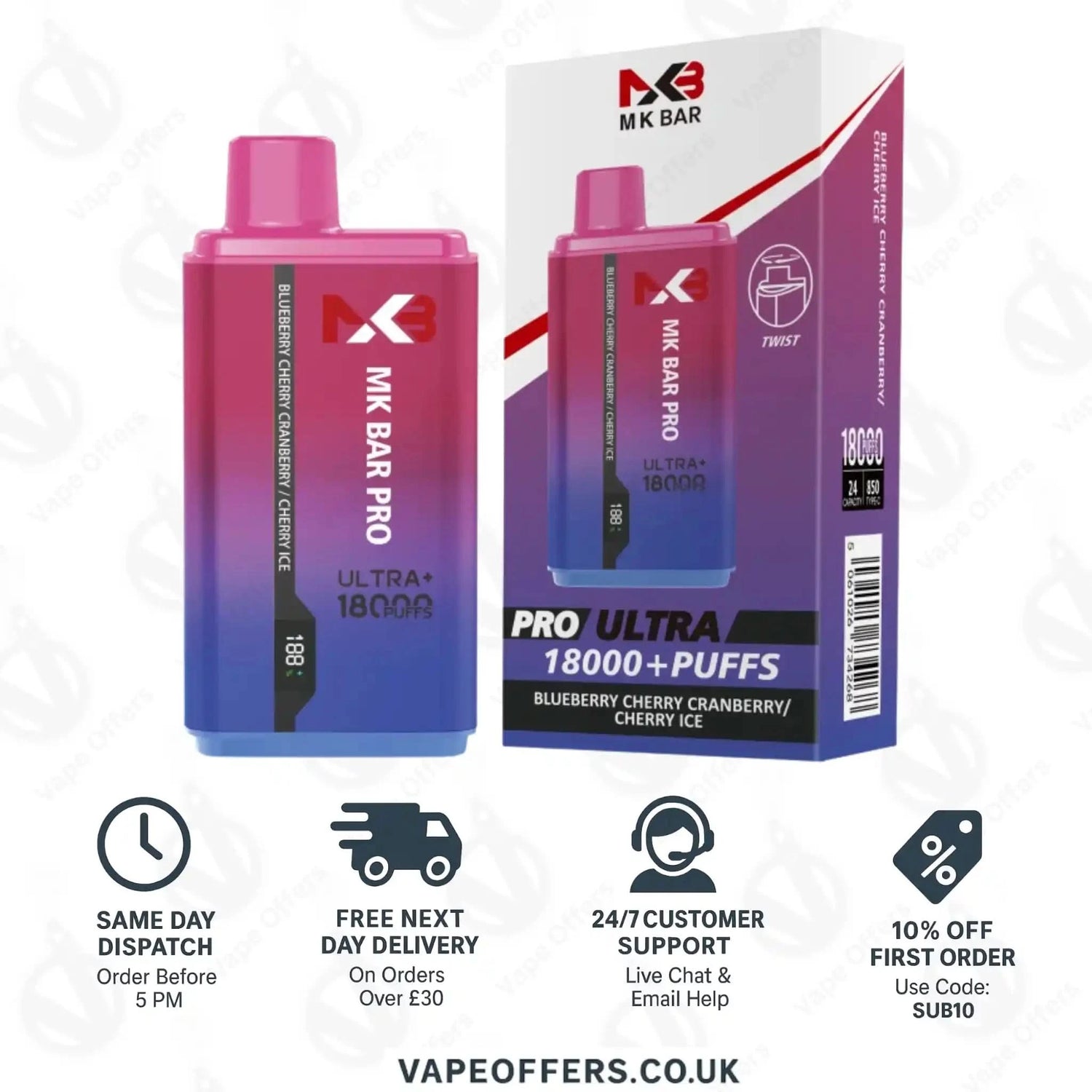 MK Bar Pro Ultra 18000 Blueberry Cherry Cranberry Cherry Ice 