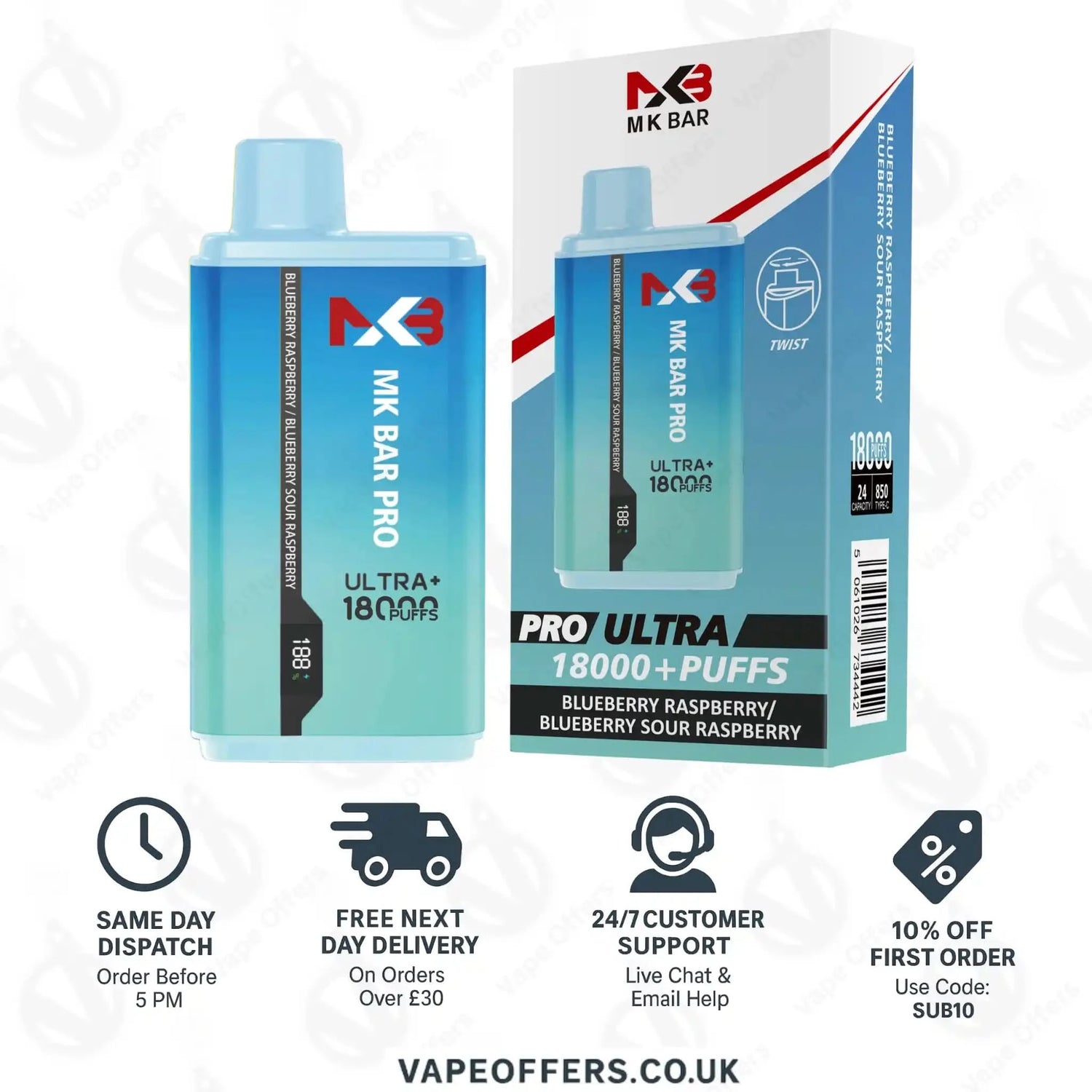 MK Bar Pro Ultra 18000 Blueberry Raspberry Blueberry Sour Raspberry 