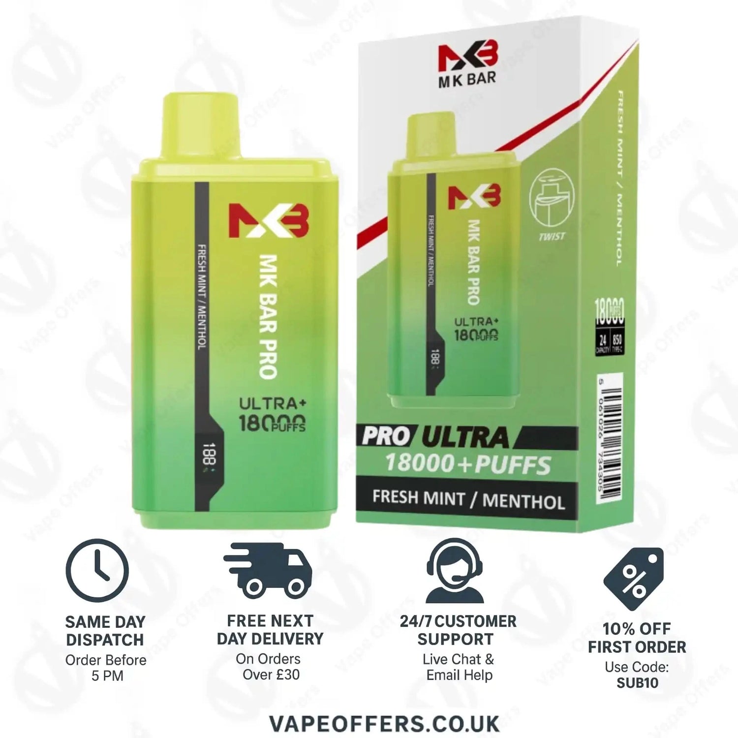 MK Bar Pro Ultra 18000 Fresh Mint Menthol 
