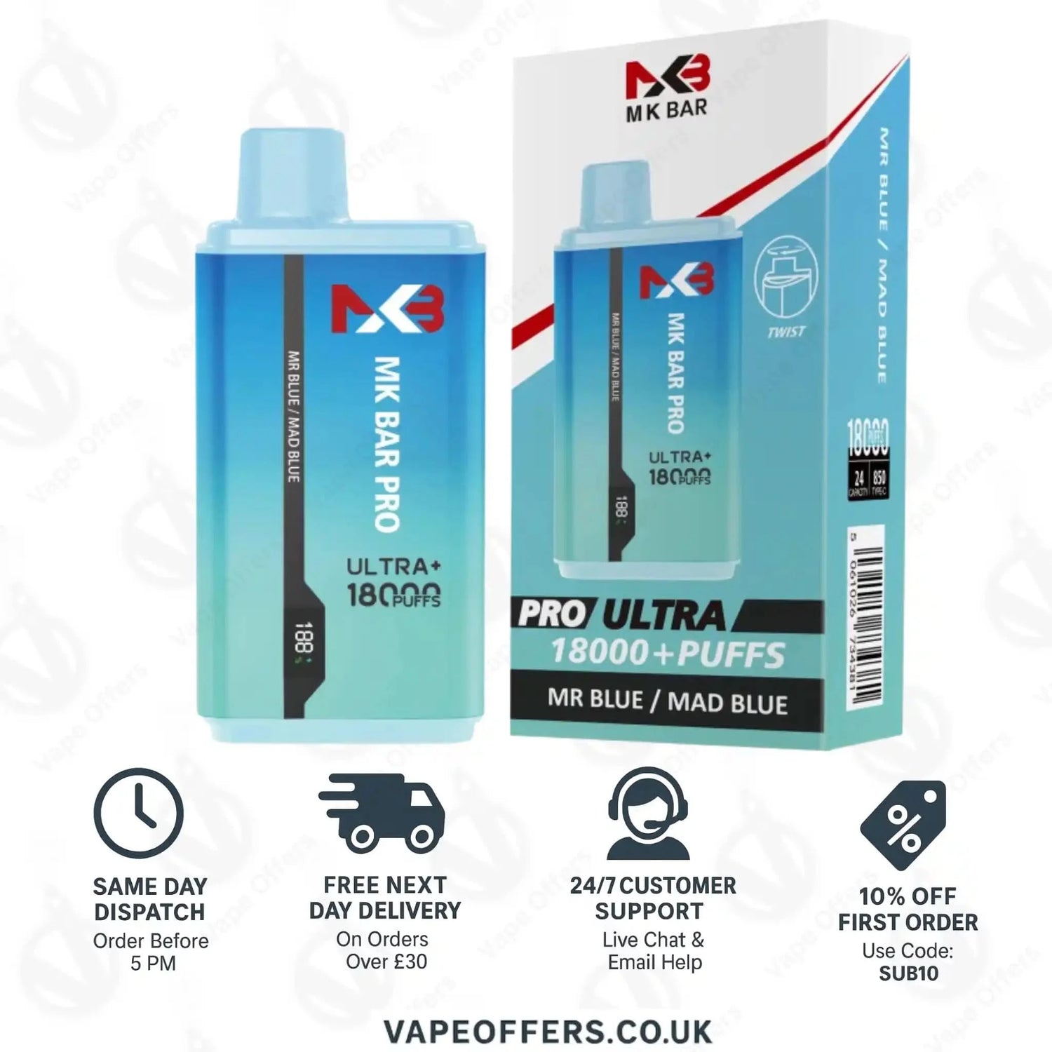 MK Bar Pro Ultra 18000 Mr Blue  Mad Blue 