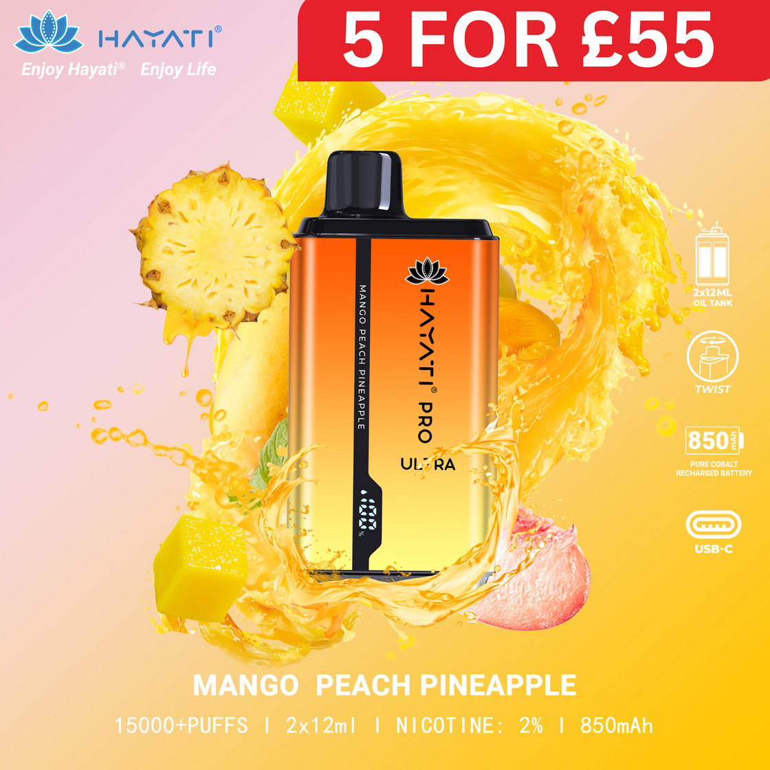 
Mango Peach Pineapple - Hayati Pro Ultra 15000 Puffs Disposable Vape
