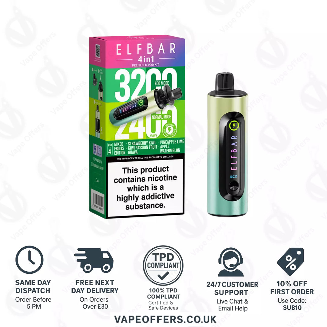 Mixed Fruits Edition Elf Bar 4 in 1 3200 Puffs Prefilled Pod Kit