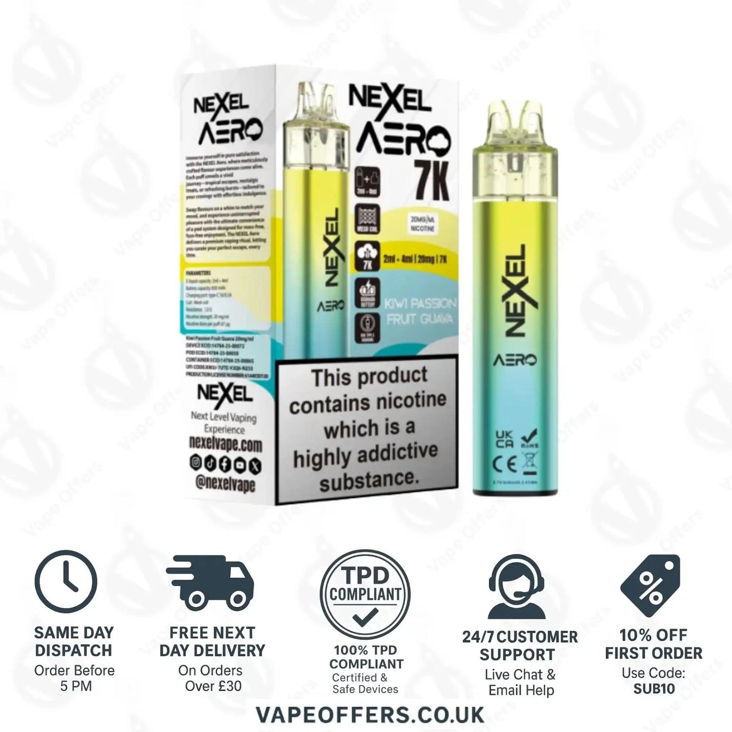 Nexel Aero 7K Prefilled Pod Kit Kiwi Passion Fruit Guava 