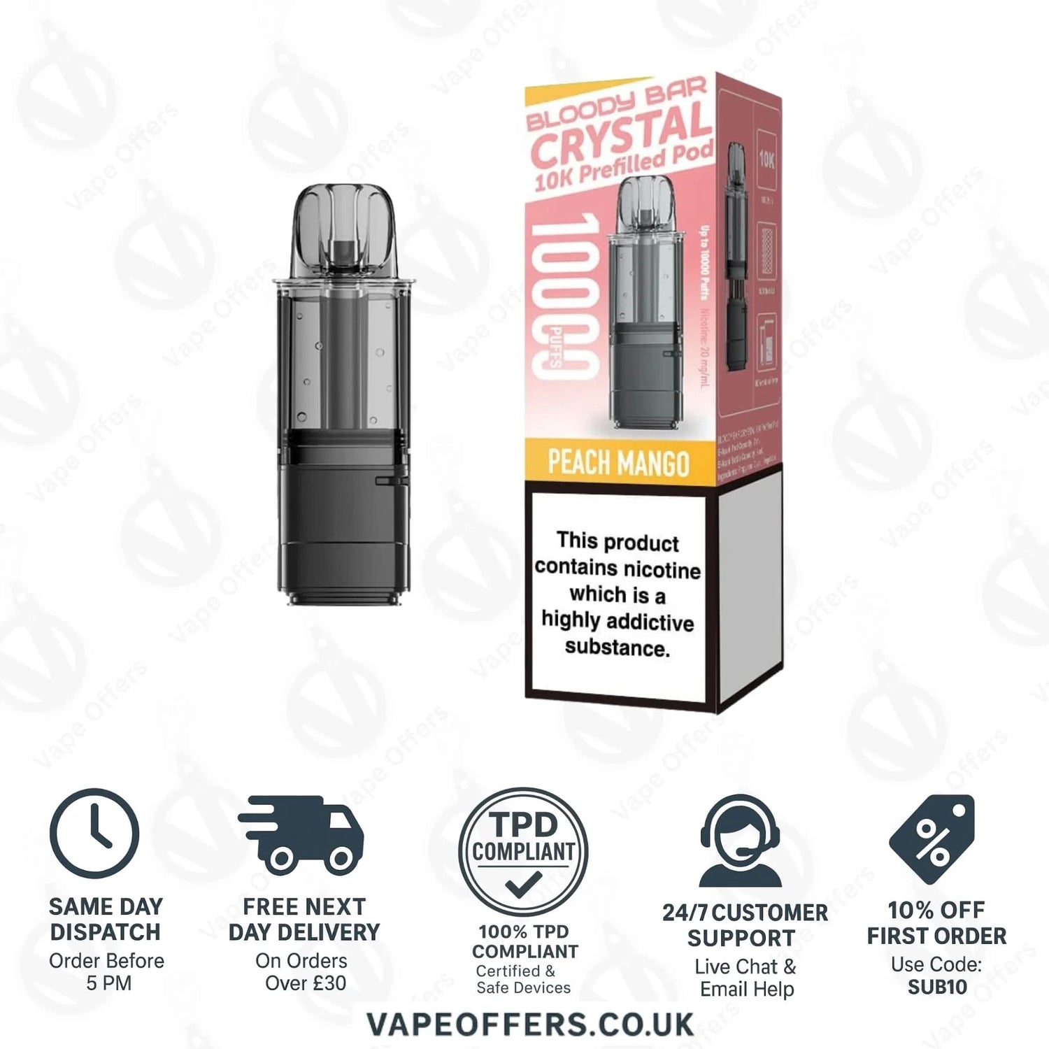 Peach Mango Bloody Bar Crystal 10K Prefilled Pod 